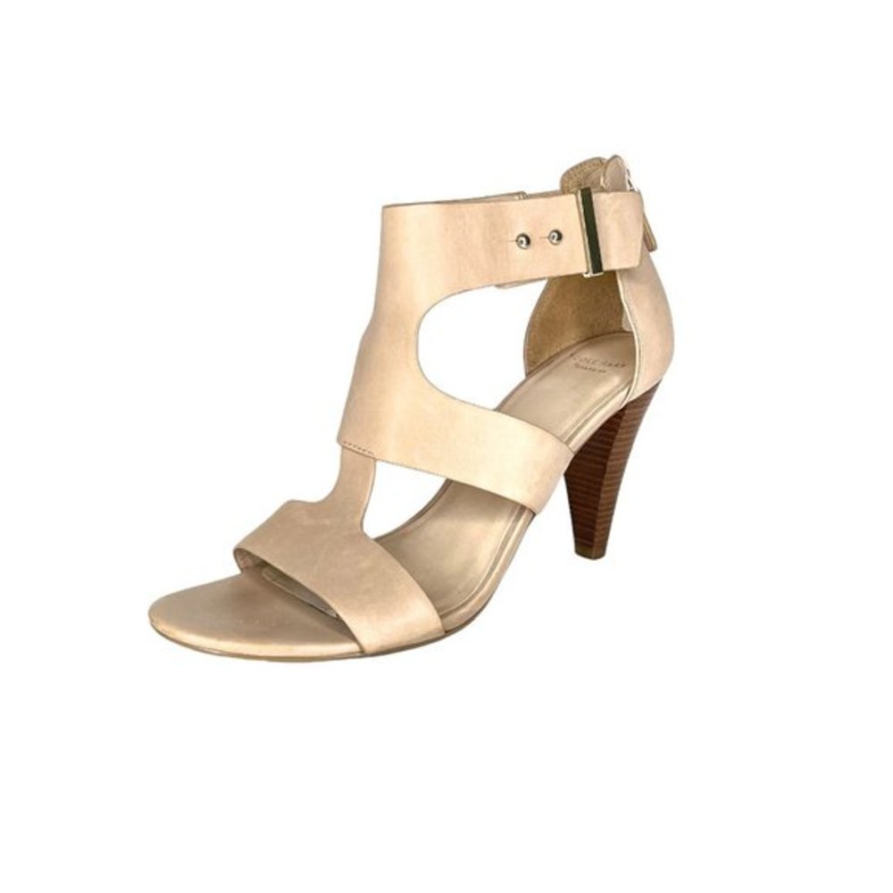 Cole Haan | Khaki Cream Genuine Leather Glam Chic Open Toe Cage Heels Women's 9